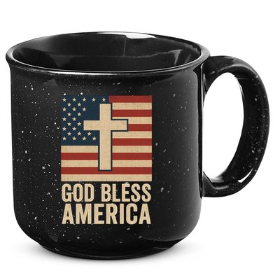 God Bless America Vintage Cross American Flag 15oz Campfire Ceramic Mug