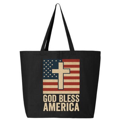 God Bless America Vintage Cross American Flag 25L Jumbo Tote