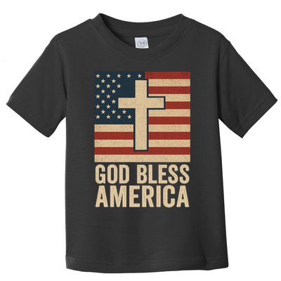 God Bless America Vintage Cross American Flag Toddler T-Shirt