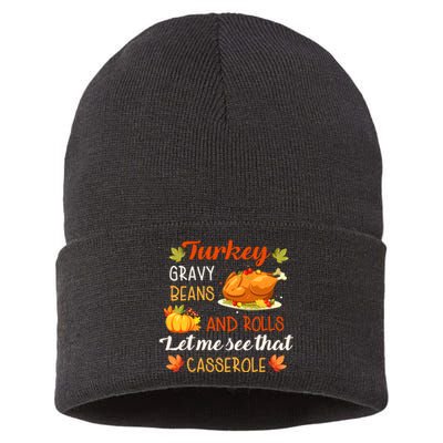 Gravy Beans And Rolls Let Me Cute Turkey Thanksgiving Funny Sustainable Knit Beanie