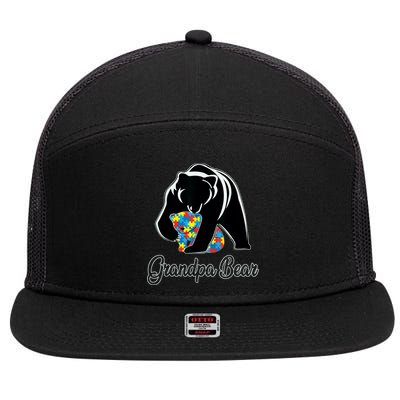 Grandpa Bear Autism Awareness Autism Dad Grandpa Papa 7 Panel Mesh Trucker Snapback Hat