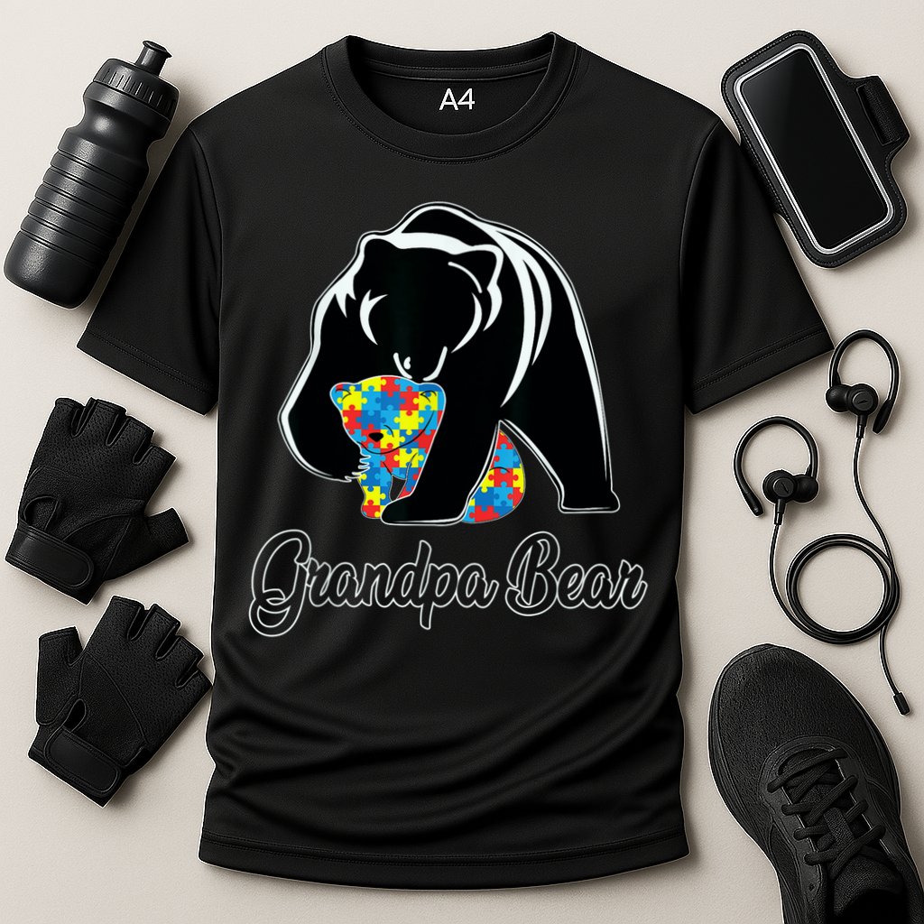 Grandpa Bear Autism Awareness Autism Dad Grandpa Papa Cooling Performance Crew T-Shirt