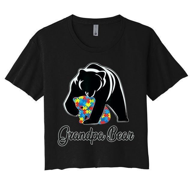 Grandpa Bear Autism Awareness Autism Dad Grandpa Papa Crop Top