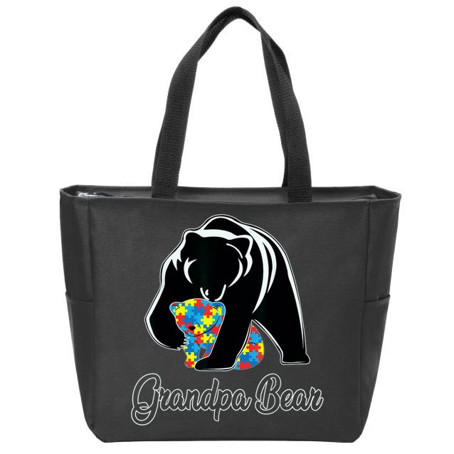 Grandpa Bear Autism Awareness Autism Dad Grandpa Papa Zip Tote Bag