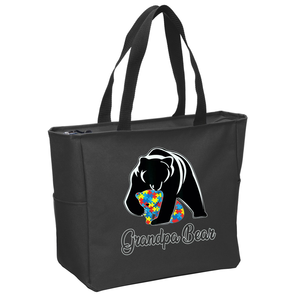 Grandpa Bear Autism Awareness Autism Dad Grandpa Papa Zip Tote Bag