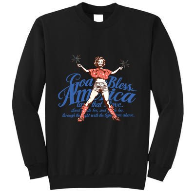 God Bless America Vintage 4th Of July Pinup Coquette Bow Tall Sweatshirt