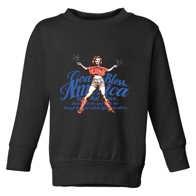 God Bless America Vintage 4th Of July Pinup Coquette Bow Toddler Sweatshirt