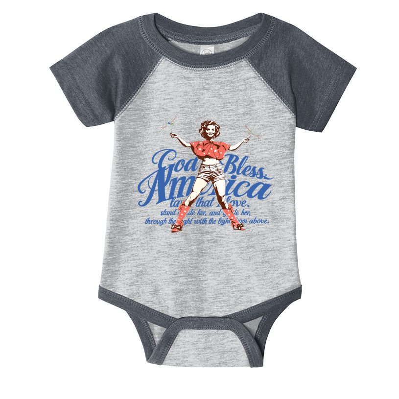 God Bless America Vintage 4th Of July Pinup Coquette Bow Infant Baby Jersey Bodysuit