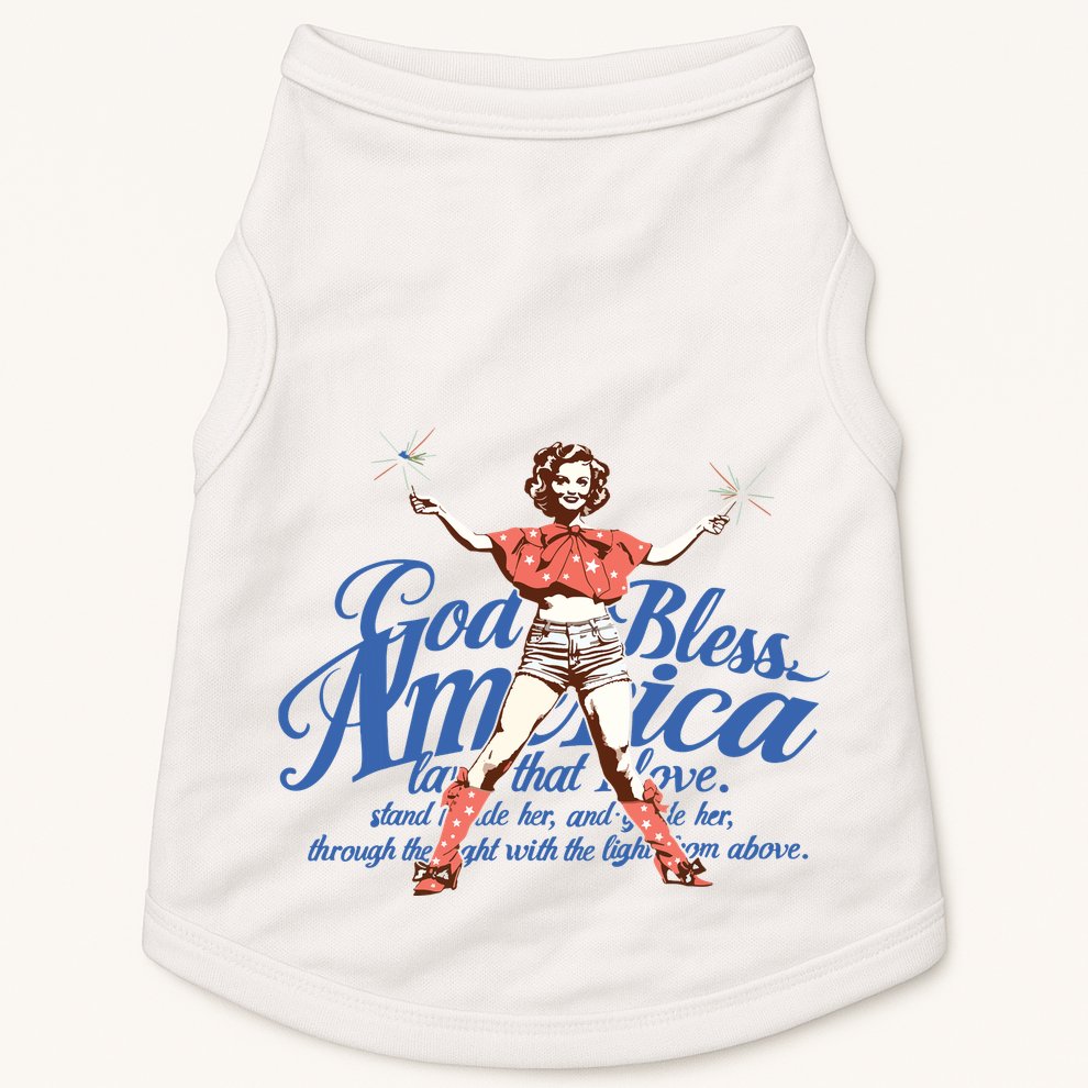 God Bless America Vintage 4th Of July Pinup Coquette Bow Doggie Tank