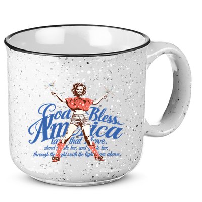 God Bless America Vintage 4th Of July Pinup Coquette Bow 15oz Campfire Ceramic Mug