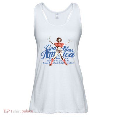 God Bless America Vintage 4th Of July Pinup Coquette Bow Ladies Essential Flowy Tank