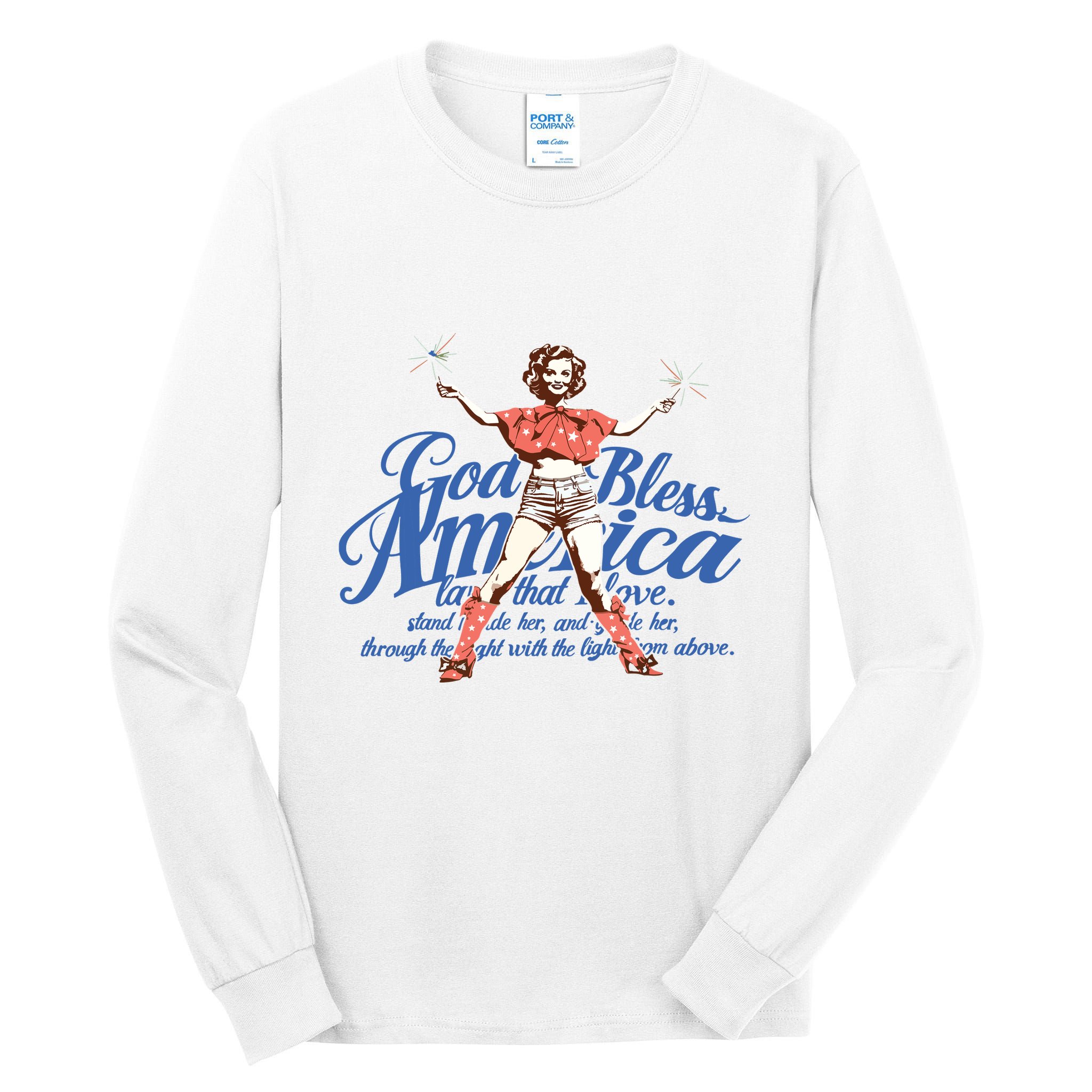 God Bless America Vintage 4th Of July Pinup Coquette Bow Tall Long Sleeve T-Shirt