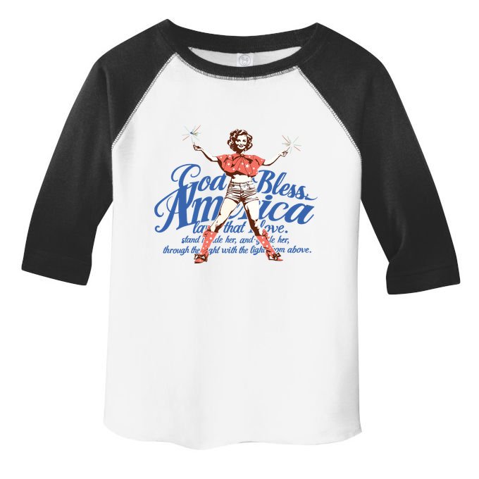 God Bless America Vintage 4th Of July Pinup Coquette Bow Toddler Fine Jersey T-Shirt
