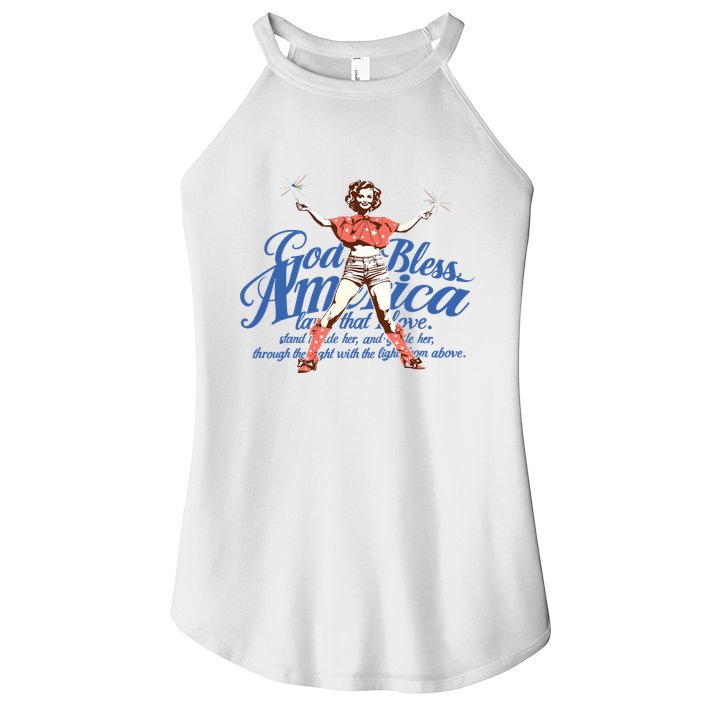 God Bless America Vintage 4th Of July Pinup Coquette Bow Women's Perfect Tri Rocker Tank