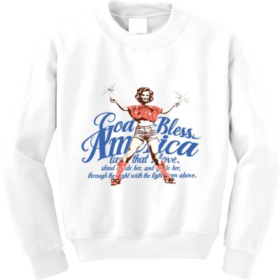 God Bless America Vintage 4th Of July Pinup Coquette Bow Kids Sweatshirt