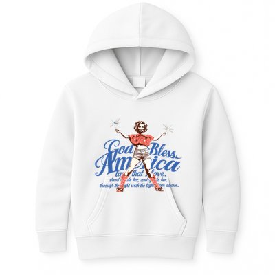 God Bless America Vintage 4th Of July Pinup Coquette Bow Kids Hoodie
