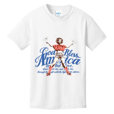 God Bless America Vintage 4th Of July Pinup Coquette Bow Kids T-Shirt