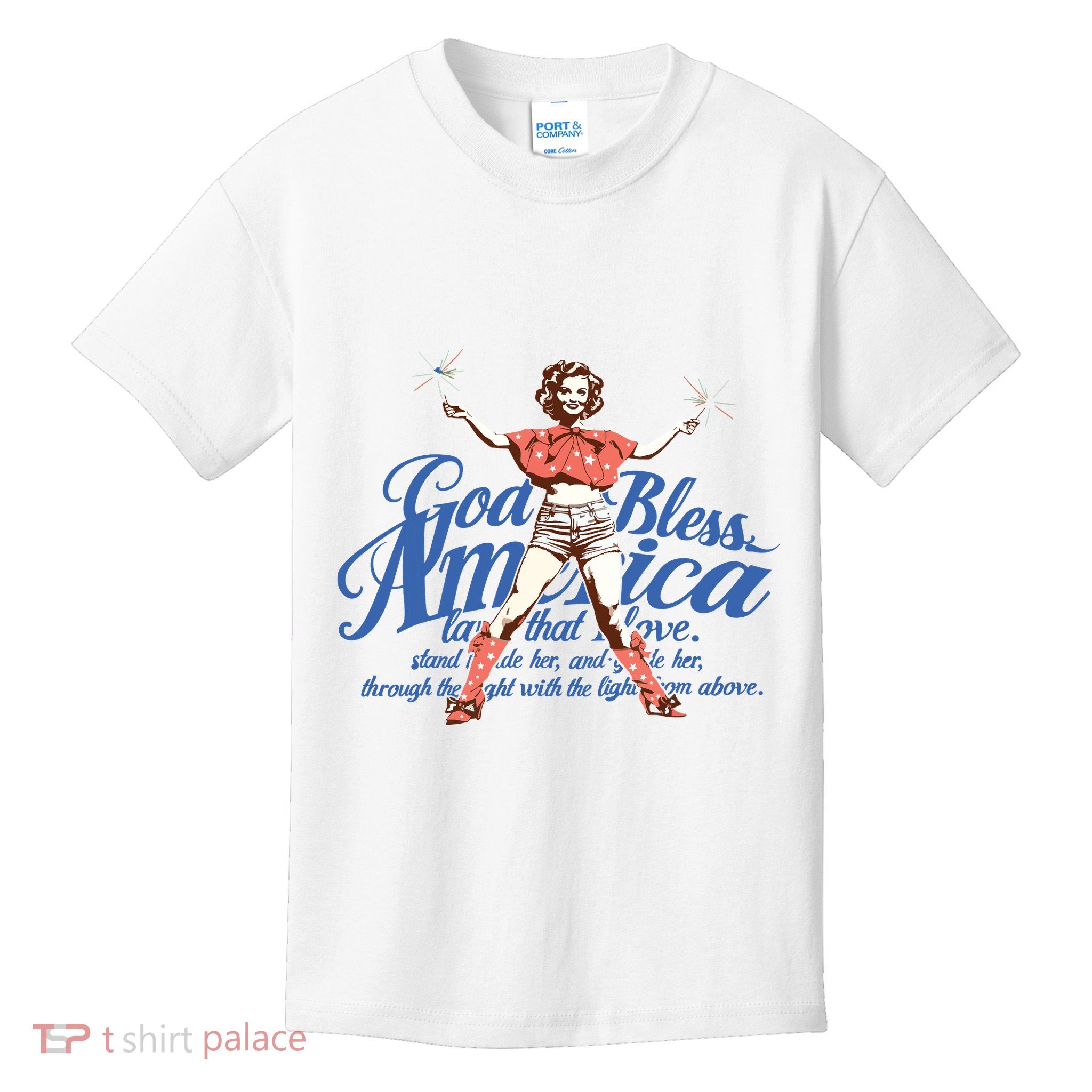 God Bless America Vintage 4th Of July Pinup Coquette Bow Kids T-Shirt