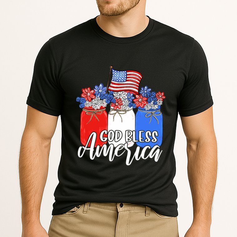 God Bless America Mason Jar Christian Cooling Performance Crew T-Shirt