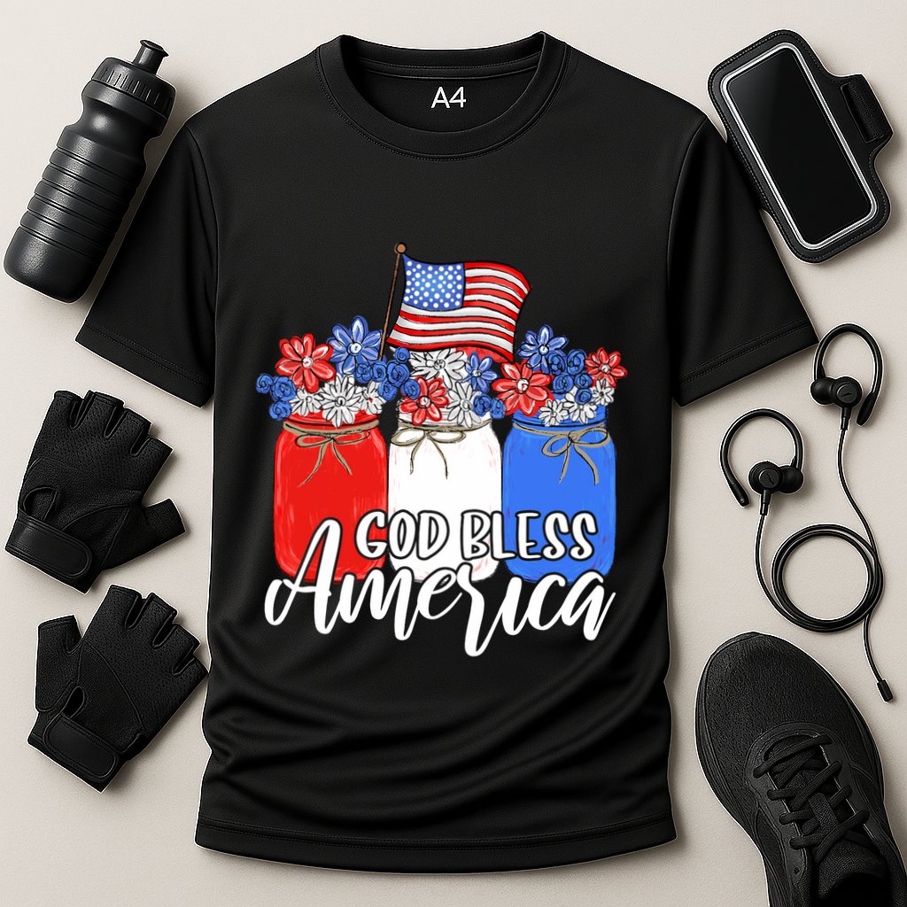 God Bless America Mason Jar Christian Cooling Performance Crew T-Shirt