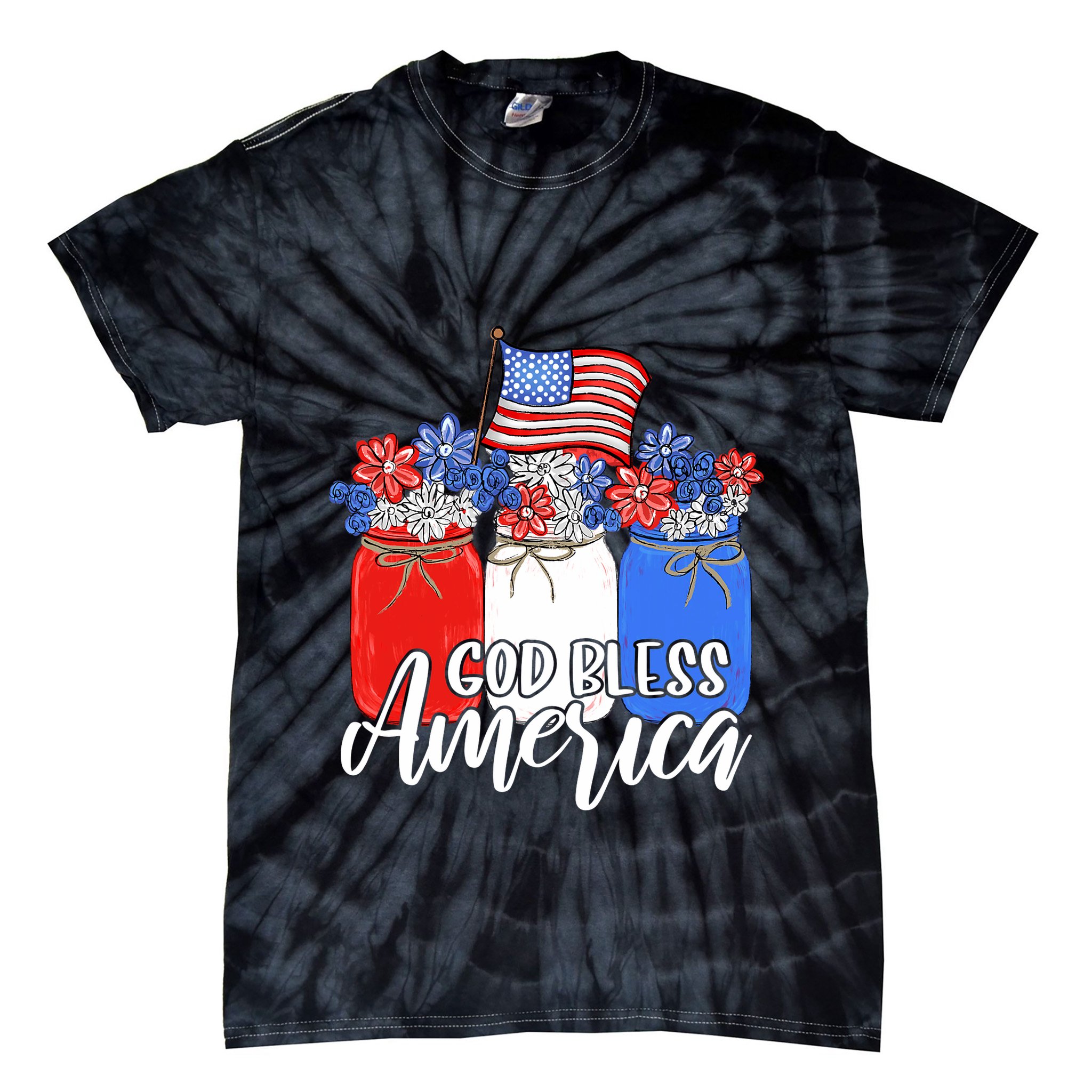God Bless America Mason Jar Christian Tie-Dye T-Shirt