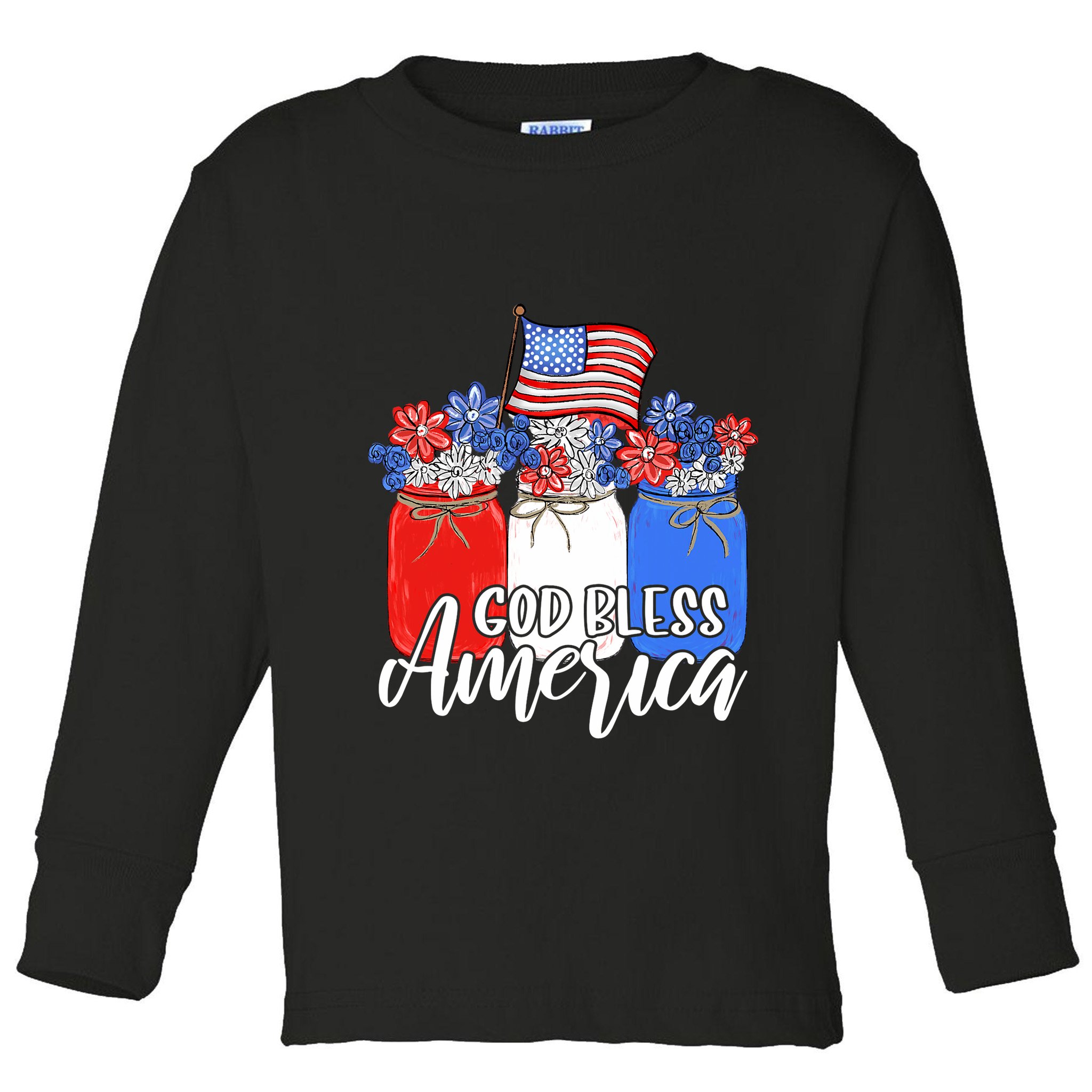 God Bless America Mason Jar Christian Toddler Long Sleeve Shirt