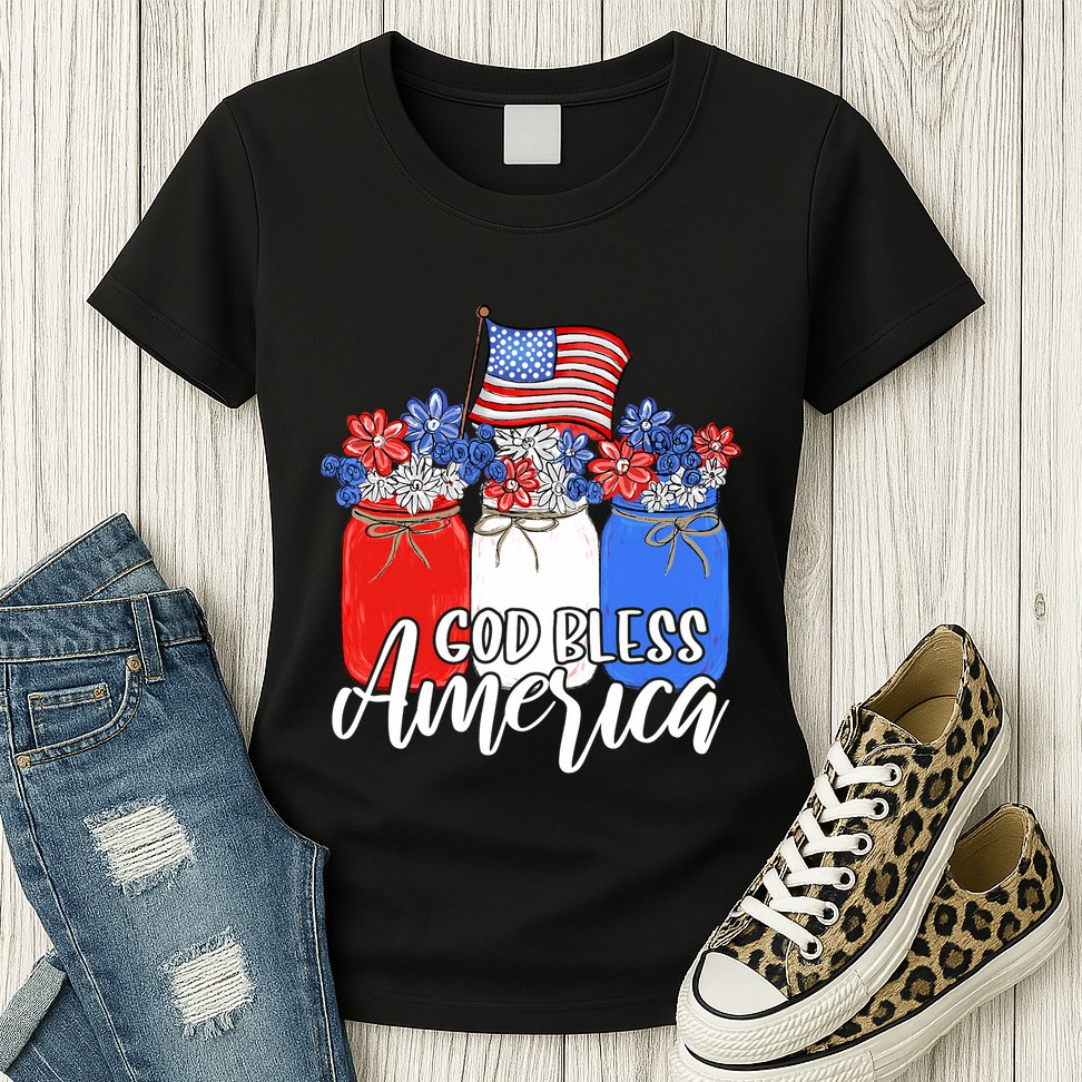 God Bless America Mason Jar Christian Womens T-Shirt