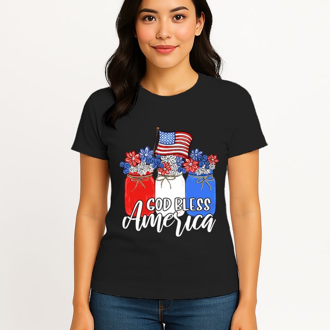 God Bless America Mason Jar Christian Womens T-Shirt