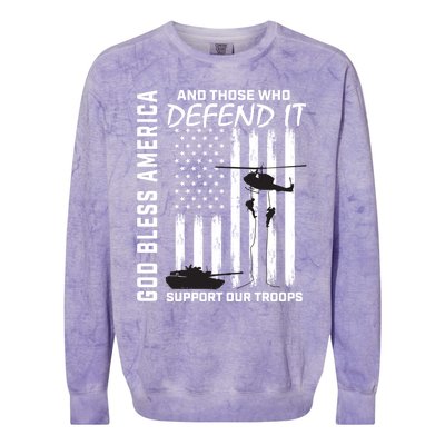 God Bless America Support Our Troops Veterans American Flag Gift Colorblast Crewneck Sweatshirt