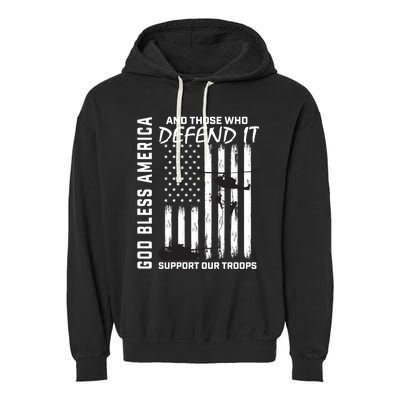 God Bless America Support Our Troops Veterans American Flag Gift Garment-Dyed Fleece Hoodie