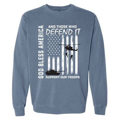 God Bless America Support Our Troops Veterans American Flag Gift Garment-Dyed Sweatshirt