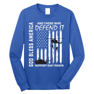 God Bless America Support Our Troops Veterans American Flag Gift Long Sleeve Shirt