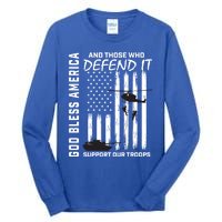 God Bless America Support Our Troops Veterans American Flag Gift Tall Long Sleeve T-Shirt