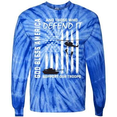 God Bless America Support Our Troops Veterans American Flag Gift Tie-Dye Long Sleeve Shirt