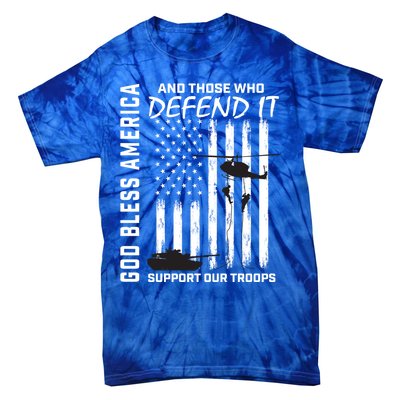 God Bless America Support Our Troops Veterans American Flag Gift Tie-Dye T-Shirt