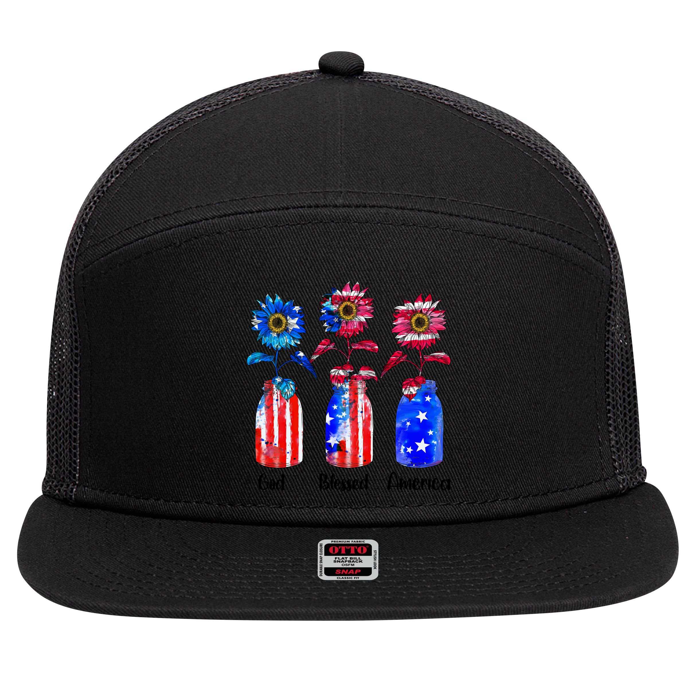 God Blessed America July 4th 7 Panel Mesh Trucker Snapback Hat