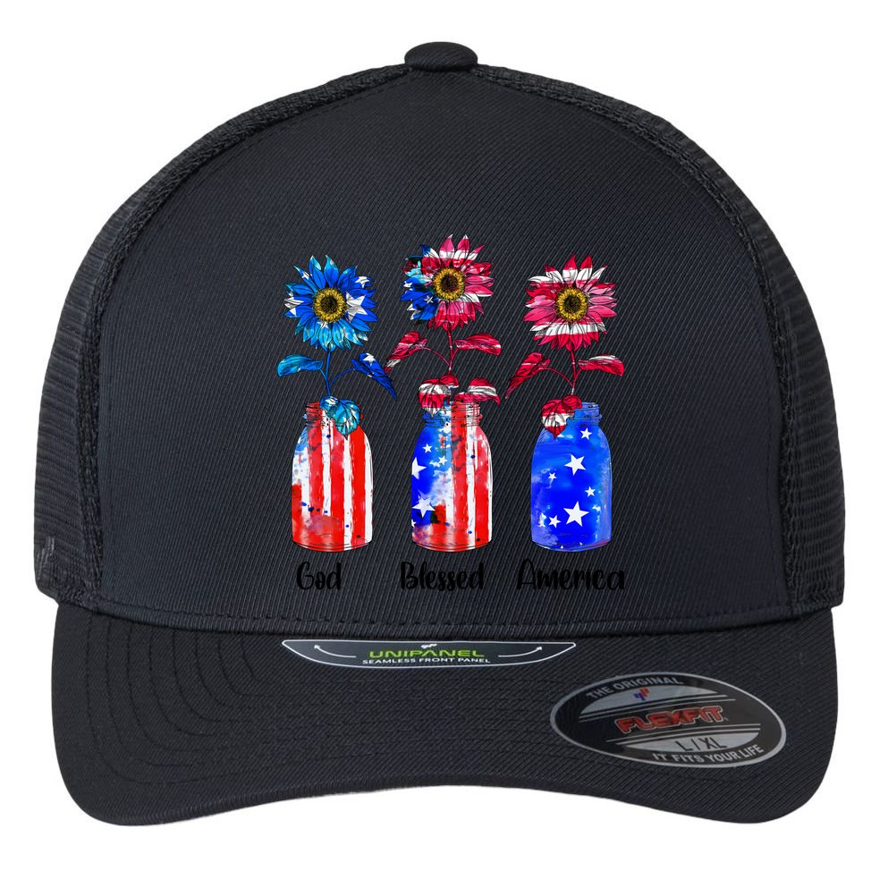 God Blessed America July 4th Flexfit Unipanel Trucker Cap