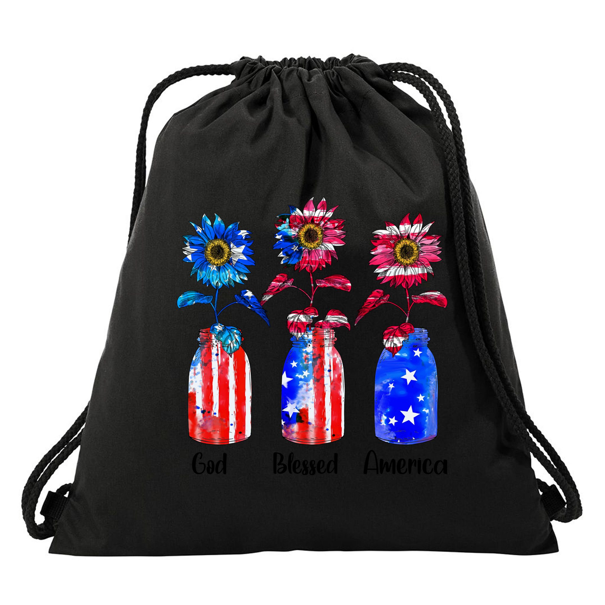 God Blessed America July 4th Drawstring Bag