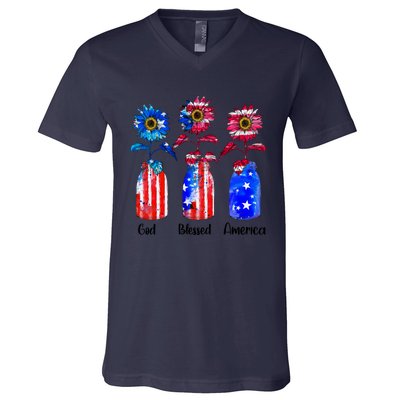 God Blessed America July 4th V-Neck T-Shirt