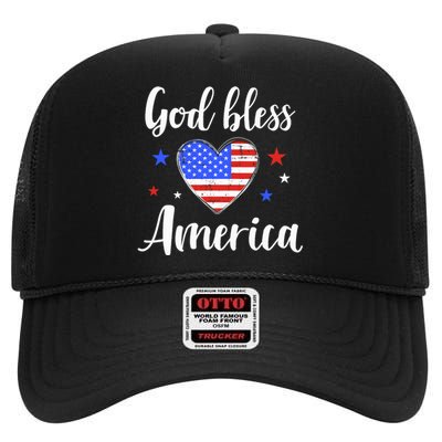 God bless america for patriotic Independence day 4th of July High Crown Mesh Back Trucker Hat