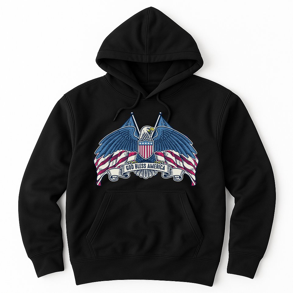God Bless America Patriotic American Eagle USA Flag Hoodie