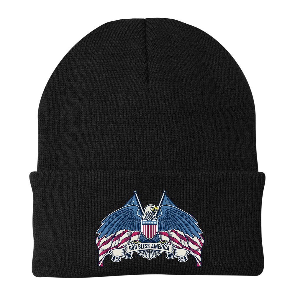 God Bless America Patriotic American Eagle USA Flag Beanie