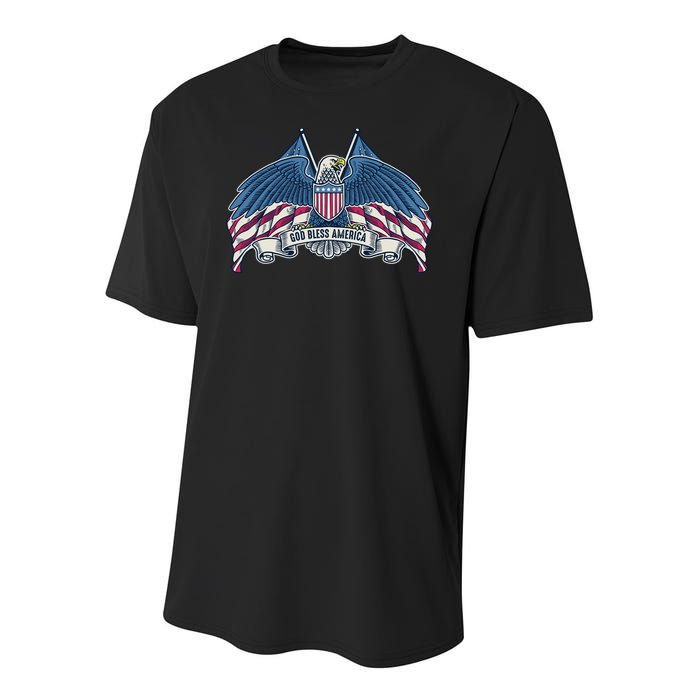 God Bless America Patriotic American Eagle USA Flag Youth Performance Sprint T-Shirt