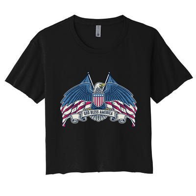 God Bless America Patriotic American Eagle USA Flag Women's Crop Top Tee