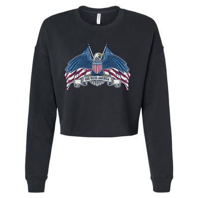 God Bless America Patriotic American Eagle USA Flag Cropped Pullover Crew