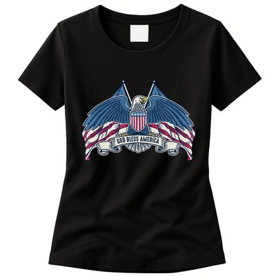God Bless America Patriotic American Eagle USA Flag Womens T-Shirt
