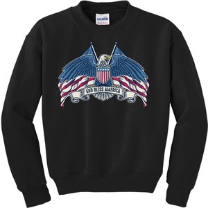 God Bless America Patriotic American Eagle USA Flag Kids Sweatshirt