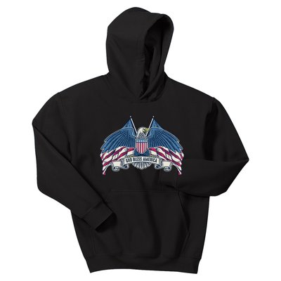 God Bless America Patriotic American Eagle USA Flag Kids Hoodie