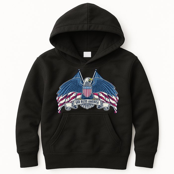 God Bless America Patriotic American Eagle USA Flag Kids Hoodie