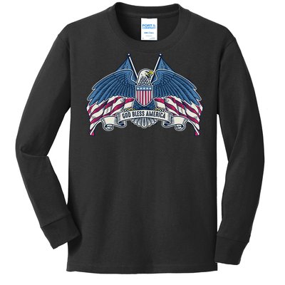 God Bless America Patriotic American Eagle USA Flag Kids Long Sleeve Shirt